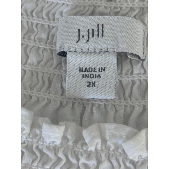 J.Jill Poplin Smocked Off The Shoulder 3/4 Poet Sleeve‎ White Blouse Size 2X - Picture 7 of 12